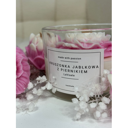 Świeca sojowa różowa piwonia zapachowa z pokrywą 300g